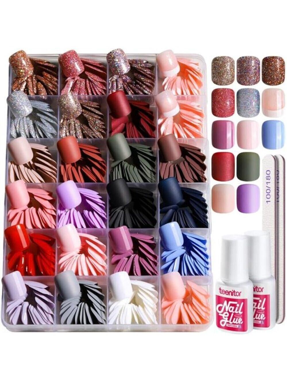 576 Pcs Short Square Press On Nails Kit Matte, Glossy, Glitter French Designs